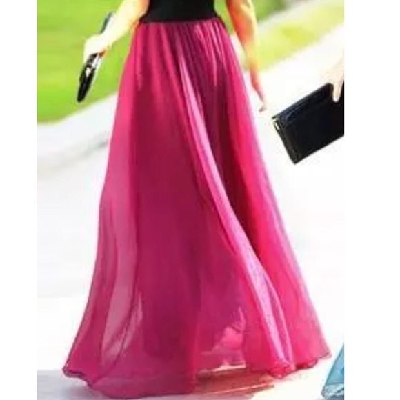 red chiffon maxi skirt